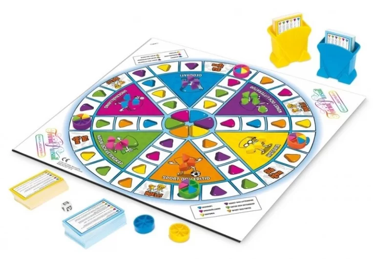 Spelplanen på det populära familjespelet Trivial Pursuit familjeversion.