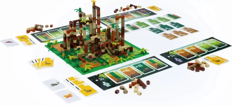 LEGO Monkey Palace spelbräde, här ser man bland annat legobitarna som man bygger med under spelets gång.