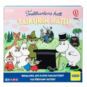 Mumin Trollkarlens Hatt är ett roligt barn sällskapsspel med en unik magnetisk hatt som "gömmer" saker som barnen ska komma ihåg.